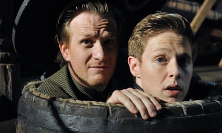 Jamie Parker as Guildenstern and Samuel Barnett as Rosencrantz in  Rosencrantz and Guildenstern directed by Trevor Nunn at London's Theatre Royal Haymarket.