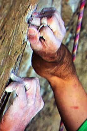 Kevin Jorgeson grips the surface of the Razor Edge during the free ascent of El Capitan.