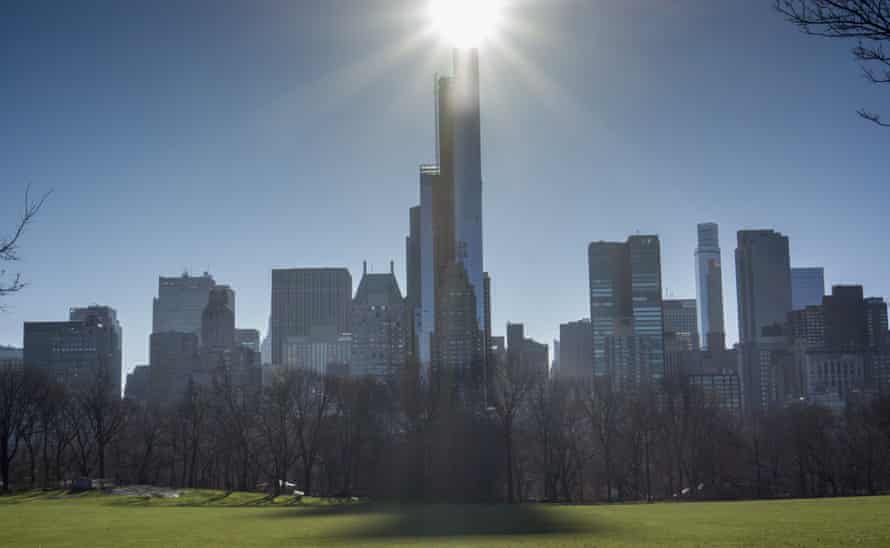 Midtown Manhattan’s 90-storey One57 building casts a long shadow over Central Park.