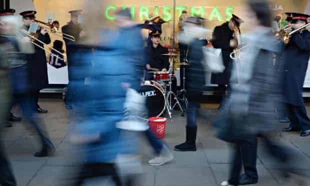 The Salvation Army entertains Christmas shoppers in Oxford Street, London