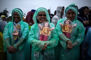Manila, Philippines   Nuns wait for Pope Francis conducts mass at the Rizal Park. The events attracted an estimated six million worshippers,  the largest ever audience for a head of the Catholic church