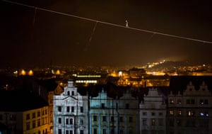 Pilsen, Czech Republic A tightrope walker David Dimitri performs during the opening celebrations to mark the city's status as European Capital of Culture for 2015. Pilsen shares the title with Mons in Belgium.