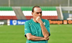 Ghana's coach Avram Grant leads his team