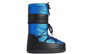 Snow boots - glittery blue and black padded moon boots by Love Moschino