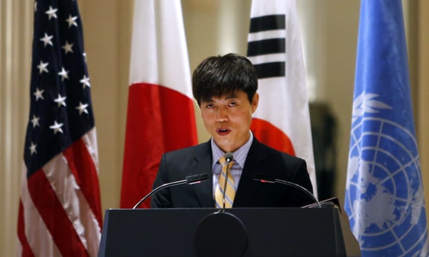 Shin Dong-hyuk makes a speech during an event in New York last year.