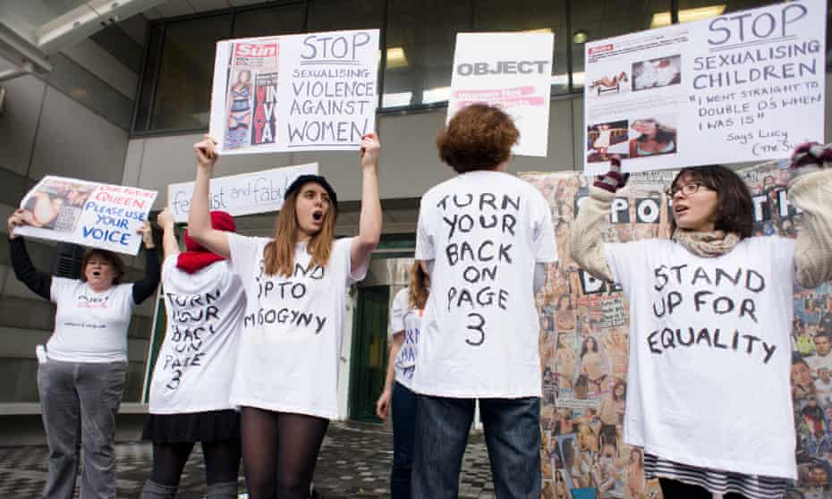 Campaigners protest over the Sun newspaper's daily photos of topless women.