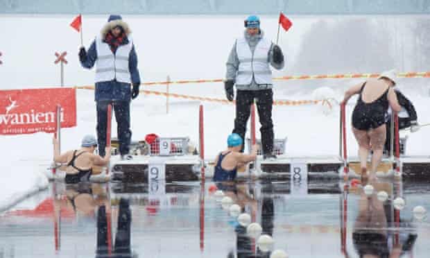 Swimmers at the World Winter Swimming Championships (WWSC) in Rovaniemi, Finnish Lapland