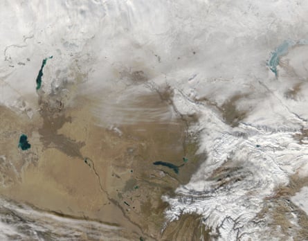 Snowy scene in central Asia on December 11, 2014