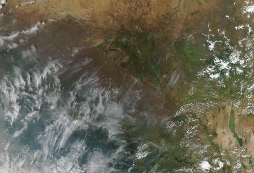 Hundreds of fires were burning across central Africa on December 15, 2014