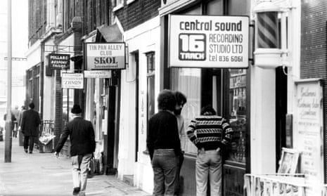 Music shops in Denmark Street, aka Tin Pan Alley, in 1975.