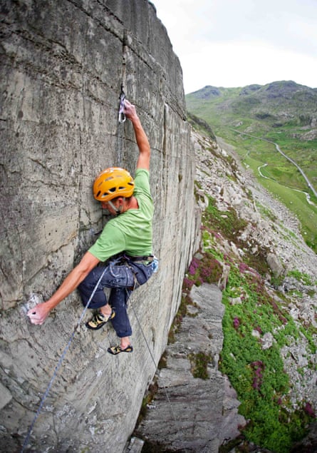 Jack Geldard tackles a difficult route in the Llanberis Pass, Wales