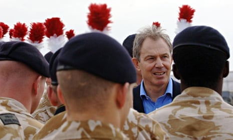 Tony Blair meets soldiers in Basra, Iraq, in 2005