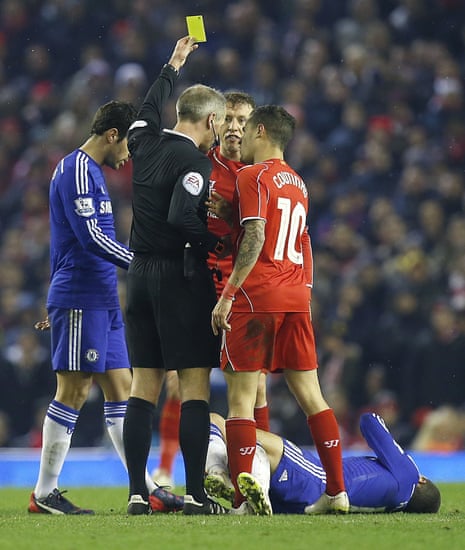 Lucas get a yellow card for a foul on Eden Hazard.