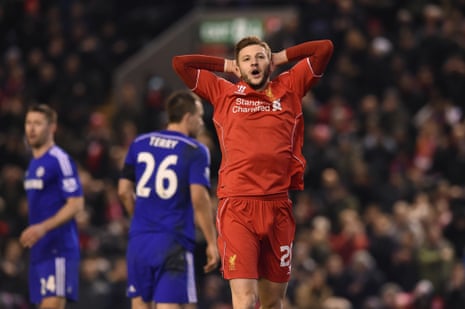 Adam Lallana reacts after his shot is saved.