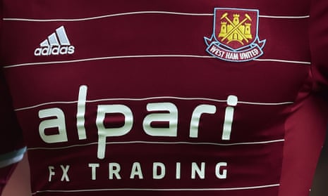 Alpari FX Trading branding on a West Ham shirt.