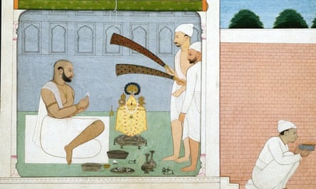 Mughal Painting of Raja Balwant Singh Performing Puja Jammu Pahari c1750