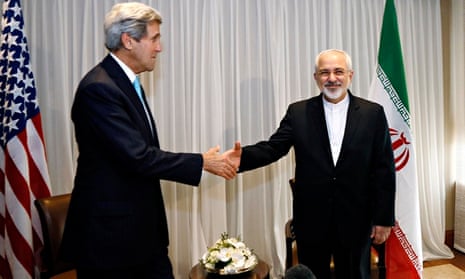 John Kerry shakes hands with Mohammad Javad Zarif