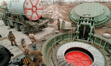 Replacement of a Russian nuclear missile  in a silo in Saratov region, southwestern Russia, 1998  EPA PHOTO   EPA