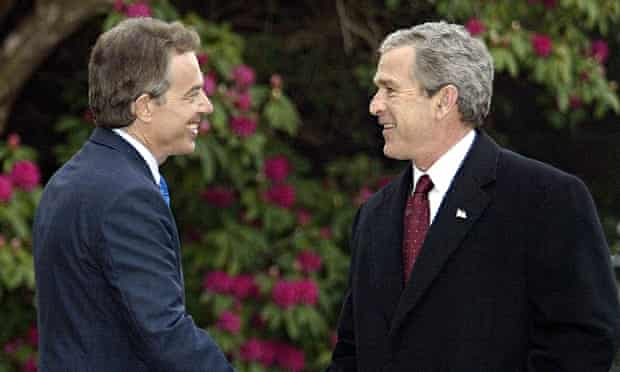 Tony Blair and George Bush meeting at Hillsborough Castle in Northern Ireland to discuss Iraq