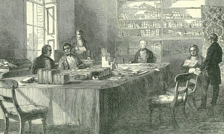 Public health campaigner Edwin Chadwick leads a meeting of the General Board of Health in Whitehall.
