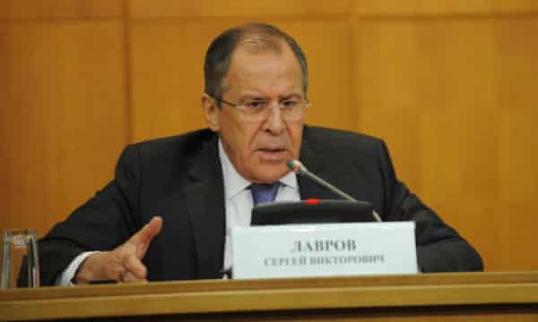 Sergei Lavrov at a press conference in Moscow