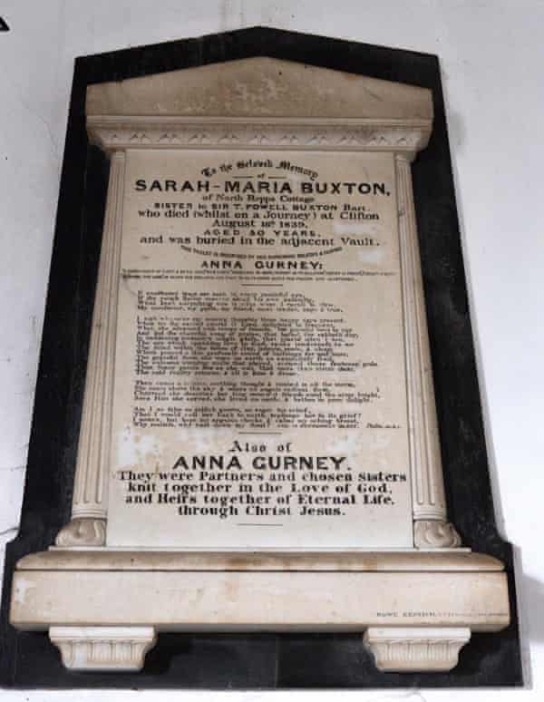 A memorial to Sarah-Maria Buxton and Anna Gurney in the Church of St Martin, Overstrand, Norfolk.