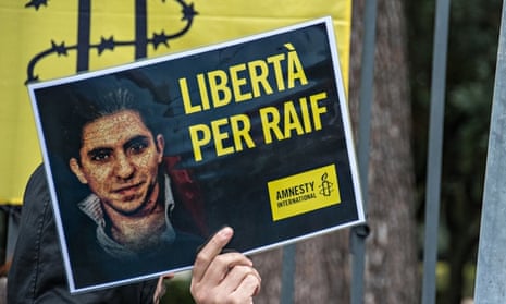 Protests in Rome against the flogging of Saudi blogger Raif Badawi