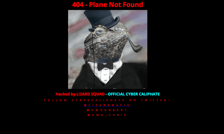 L'immagine di una lucertola con un cappello a cilindro ha sostituito il portale ufficiale della Malaysia Airlines