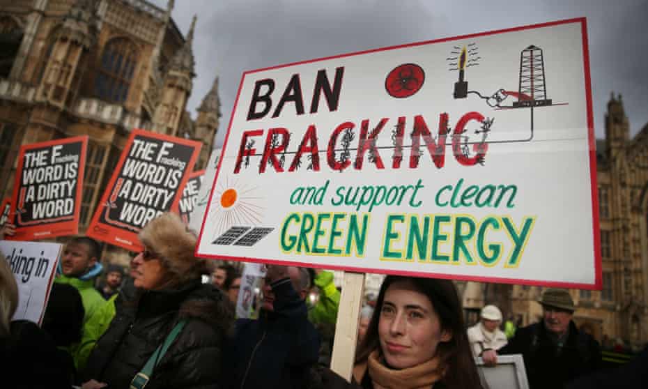 Anti-fracking protestors gather near parliament on 26 January 2015.