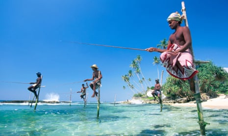 Sri Lankan fishermen in the Ahangama sea.