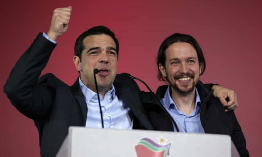 Alexis Tsipras, left, with Pablo Iglesias, the leader of the leftwing Podemos party.