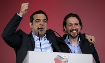 Alexis Tsipras, left, with Pablo Iglesias, the leader of the leftwing Podemos party.