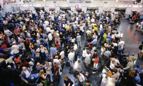 Passengers at Gatwick airport. The plan would involve 42 pieces of information being required for each passenger flying in and out of Europe.