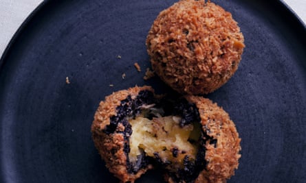 Inside out: black pudding and apple ‘Scotch eggs’.