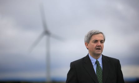 Chris Huhne, then energy secretary, visits a windfarm in Cornwall in 2011.