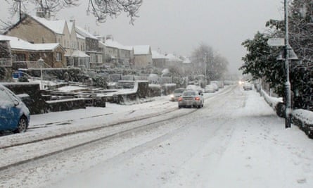 Snow falls in the Loxley area of Sheffield.