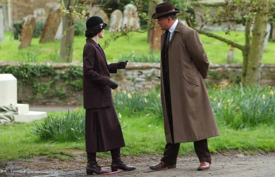 Michelle Dockery and Hugh Bonneville in the village of Downton.