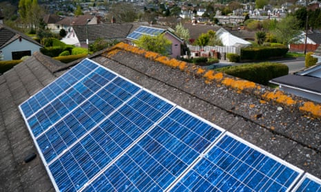 Solar panels on a roof in Totnes Devon.