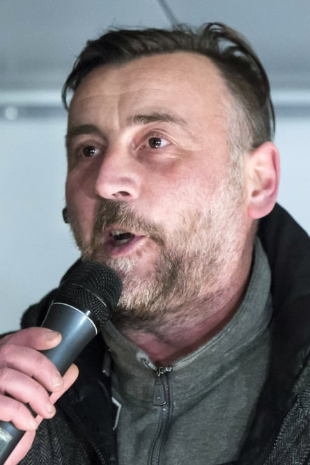 The leader of Pegida, Lutz Bachmann, delivers a speech during a rally.