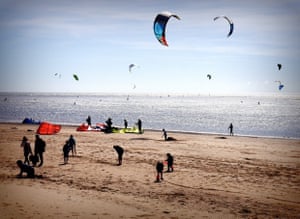 kite surfers on the beach in devon