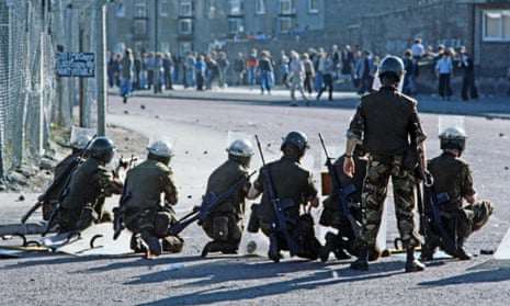 British soldiers on the streets of Derry during the Troubles, 1975.
