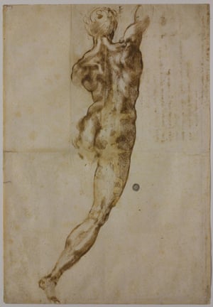 Michelangelo Buonarroti, Nude male figure seen from the back, c.1504-05, pen and ink over black chalk on paper, Casa Buonarroti, Florence