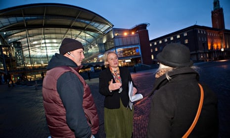 Natalie Bennett (centre), leader of the Green party, in Norwich
