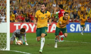 James Troisi twirls away after putting the Socceroos back in front in extra time.