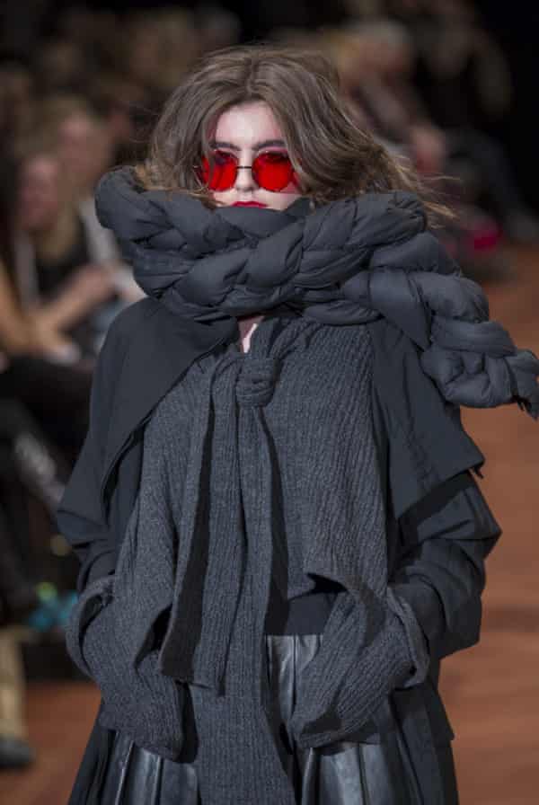 A model walks the catwalk for designer Ivan Grundahl during Copenhagen Fashion Week.
