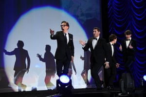 California, USA Actors Benedict Cumberbatch, Allen Leech, Alex Lawther and Matthew Beard accept the Ensemble Performance Award during the Palm Springs International Film Festival