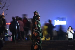 Shanghai, China Chinese paramilitary police officers stand guard at the site of the New Year's Eve stampede