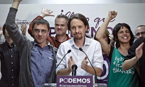 Podemos celebrate winning five seats in the 2014 European elections