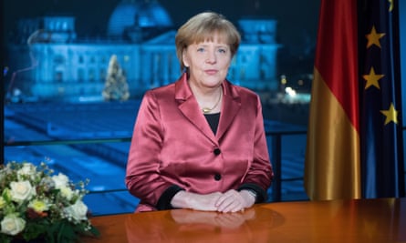 Angela Merkel makes her new year speech at the chancellery in Berlin.