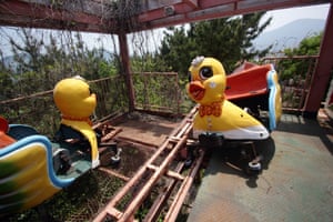 The duck rollercoaster ride at Okpo Land, a once popular amusement park in South Korea. The site was open for around 20 years before closing in the 90s after fatalities on the rides. It has since been demolished